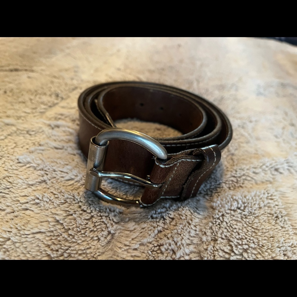 Martin Dingman Mens Belt Size 34 Brown Saddle Leather Silver Tone Buckle Vintage